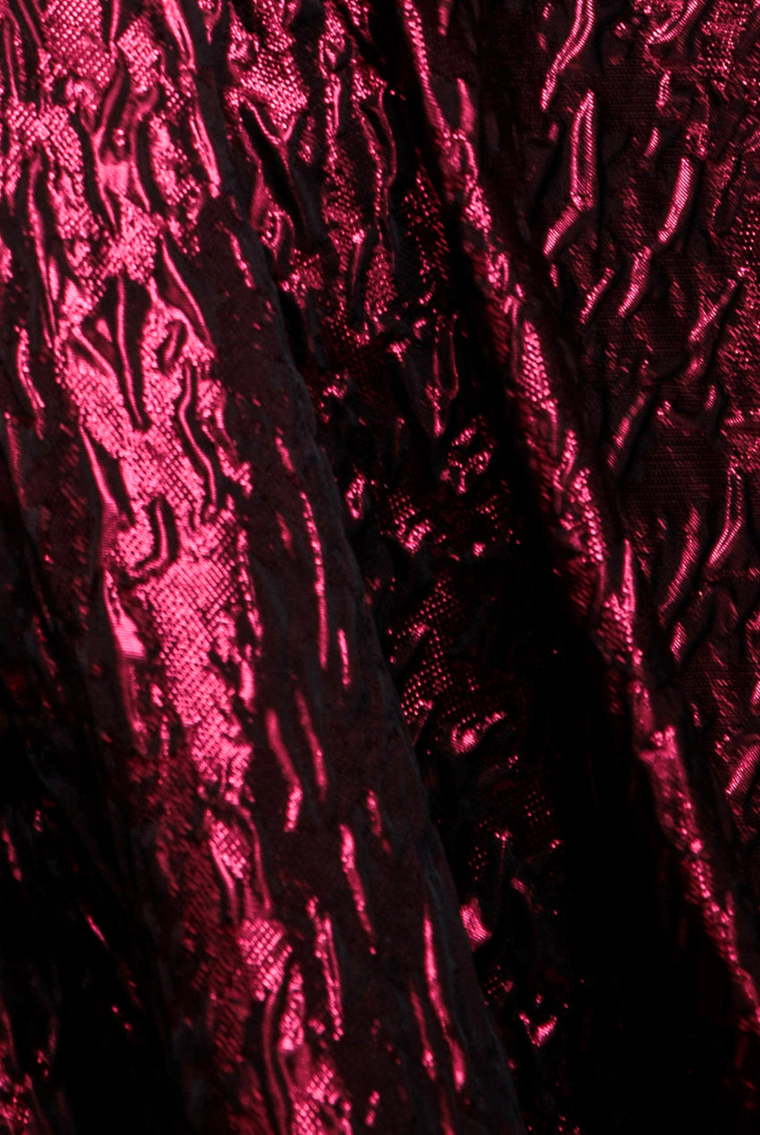 One Shoulder Frill Jacquard Skater Midi Dress - Burgundy Red DR4811