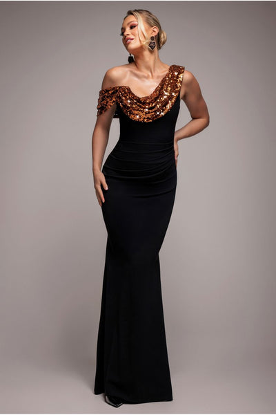 goddiva sequin cowl one shoulder maxi dress reviews Contrast & Scuba Crepe - Bronze With all women’s denim day dress Size:Pre-order Size 5T-6 NWT Show Me Your
