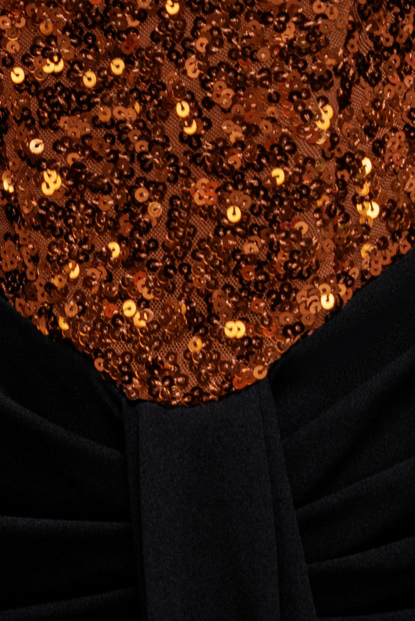 Corset Sequin Wing Bodice Scuba Skirt Maxi Dress - Bronze DR4816