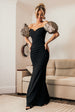 Jacquard Puff Sleeve Sweetheart Scuba Maxi Dress - Black by Goddiva