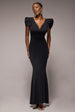 Plunging Neck Pleated Sleeves Scuba Maxi Dress - Black by Goddiva