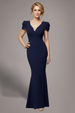Plunging Neck Pleated Sleeves Scuba Maxi Dress - Navy Blue by Goddiva