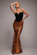 Scuba Crepe & Sequin Dipped Waist Strapless Maxi Dress - Bronze by Goddiva