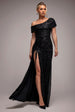 Off The Shoulder Sequin Cowl Drawstring Maxi Dress - Black by Goddiva
