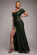 Off The Shoulder Sequin Cowl Drawstring Maxi Dress - Olive Green by Goddiva