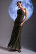 Gathered One Shoulder Sheer Panel Maxi Dress - Khaki Green by Goddiva