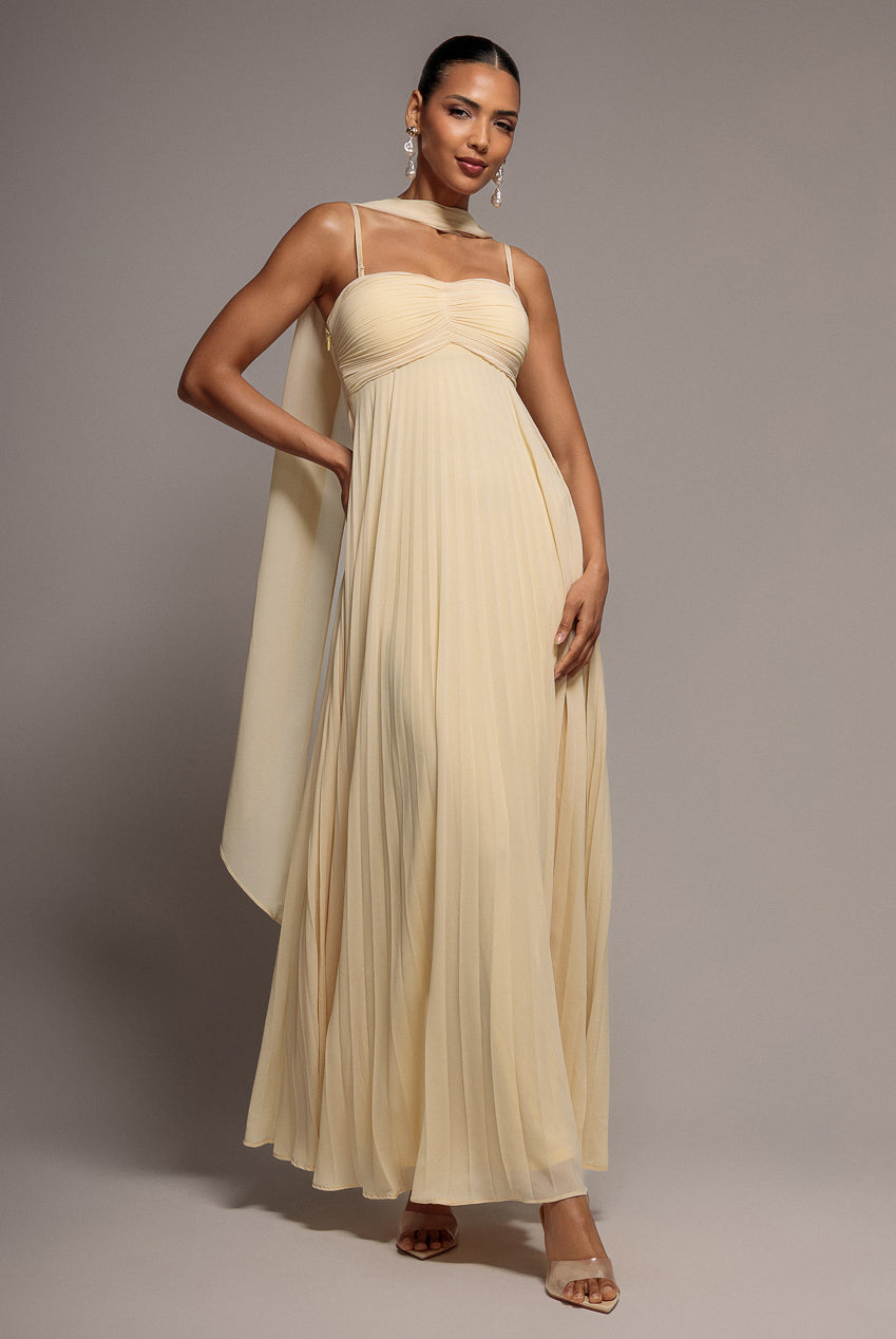 Sleeveless Pleated Chiffon Multiway Scarf Maxi Dress - Butter Yellow DR4829