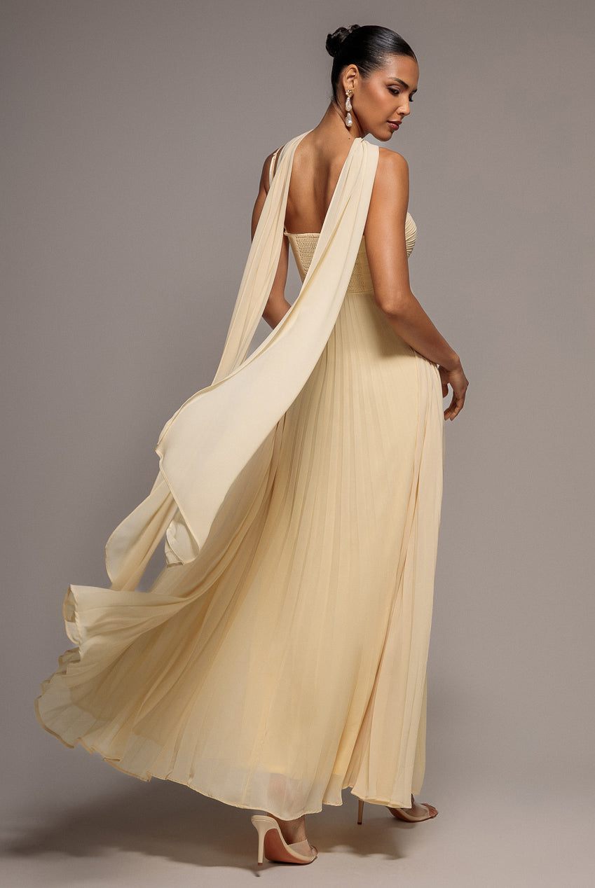 Sleeveless Pleated Chiffon Multiway Scarf Maxi Dress - Butter Yellow DR4829