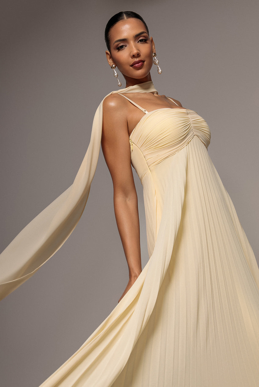 Sleeveless Pleated Chiffon Multiway Scarf Maxi Dress - Butter Yellow DR4829