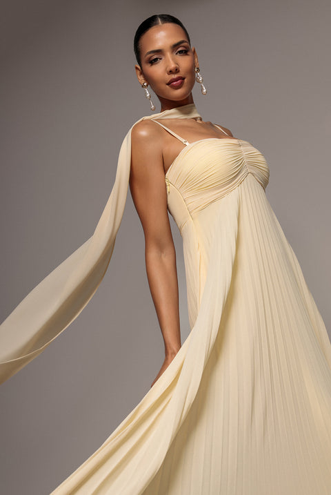 Sleeveless Pleated Chiffon Multiway Scarf Maxi Dress - Butter Yellow by Goddiva