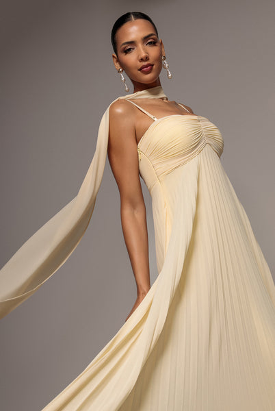 Sleeveless Pleated Chiffon Multiway Scarf Maxi Dress - Butter