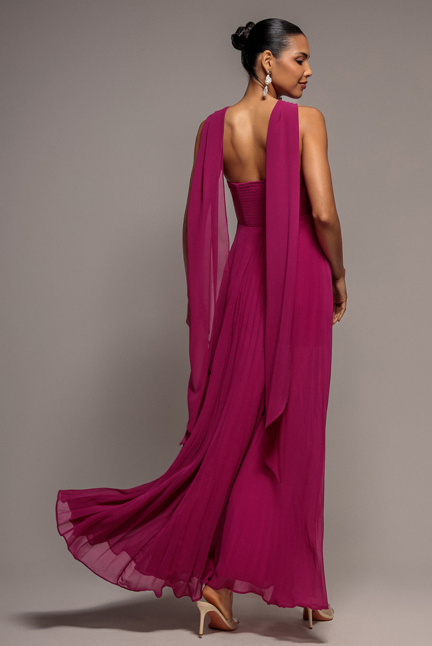 Sleeveless Pleated Chiffon Multiway Scarf Maxi Dress - Magenta DR4829