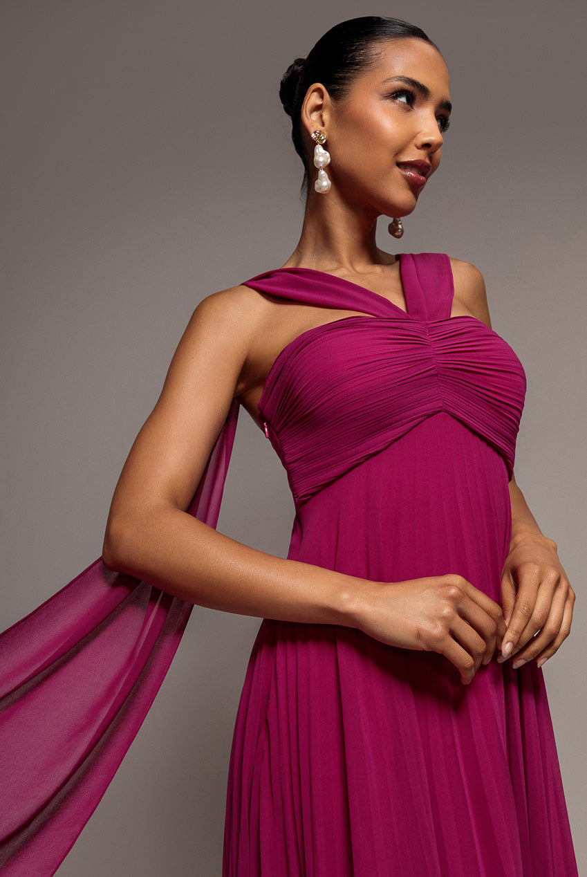 Sleeveless Pleated Chiffon Multiway Scarf Maxi Dress - Magenta DR4829