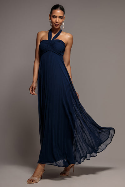 Sleeveless Pleated Chiffon Multiway Scarf Maxi Dress - Navy Blue by Goddiva