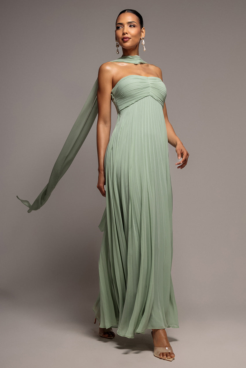 Sleeveless Pleated Chiffon Multiway Scarf Maxi Dress - Sage Green DR4829