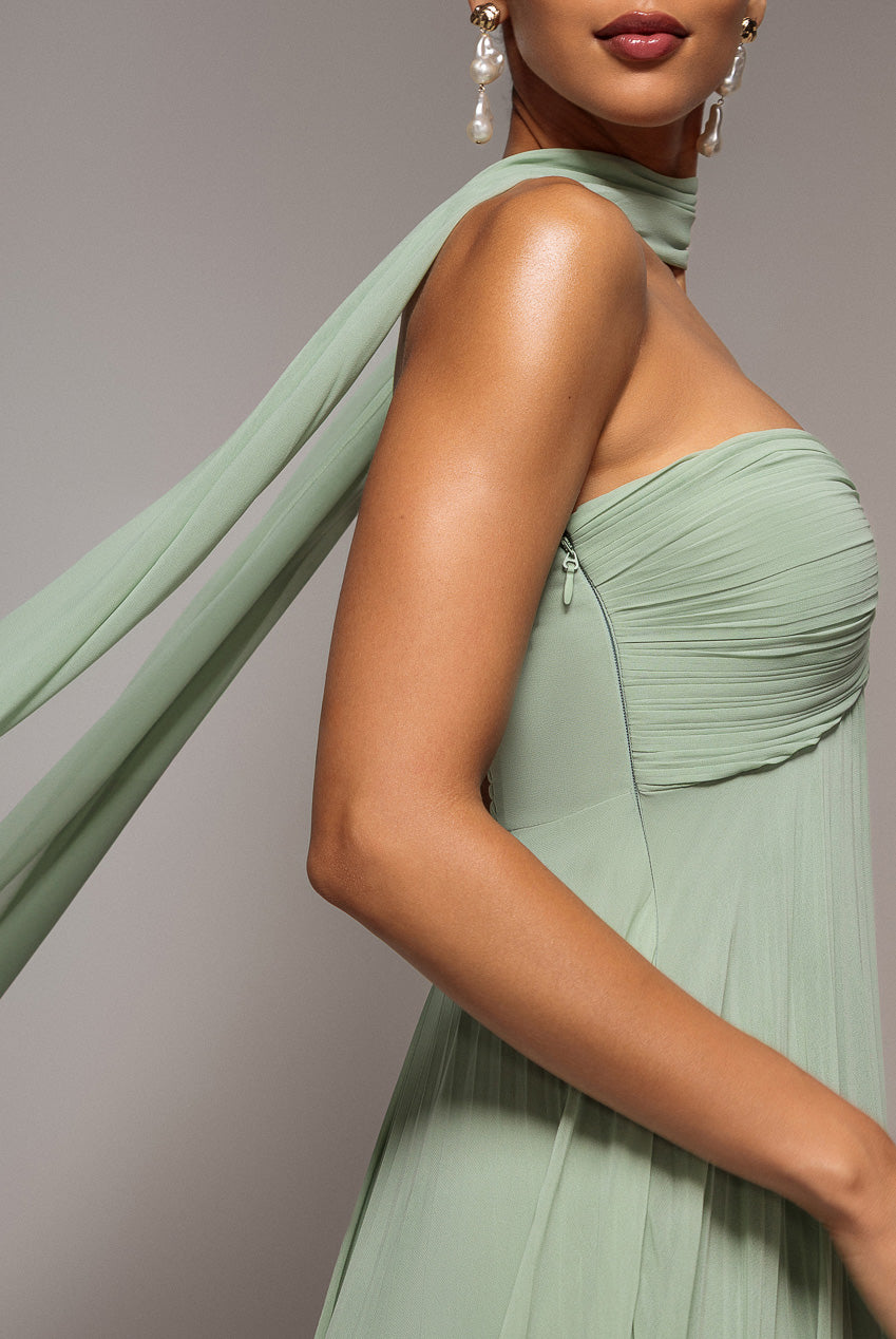 Sleeveless Pleated Chiffon Multiway Scarf Maxi Dress - Sage Green DR4829