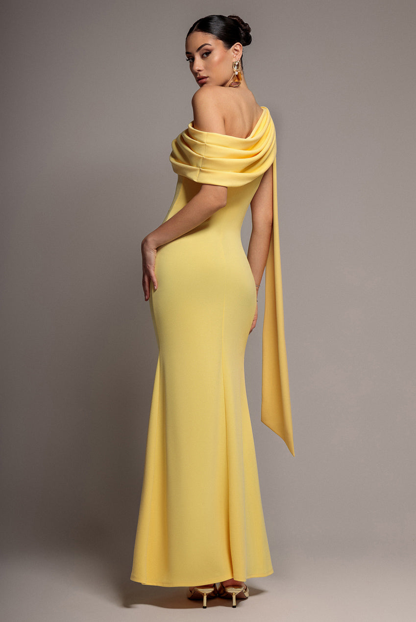 Sash One Shoulder Bardot Maxi Dress - Butter Yellow DR4830