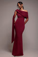 Sash One Shoulder Bardot Maxi Dress  - Burgundy by Goddiva