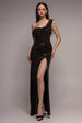 Cowl Neck Glitter Draped Maxi Dress - Black by Goddiva