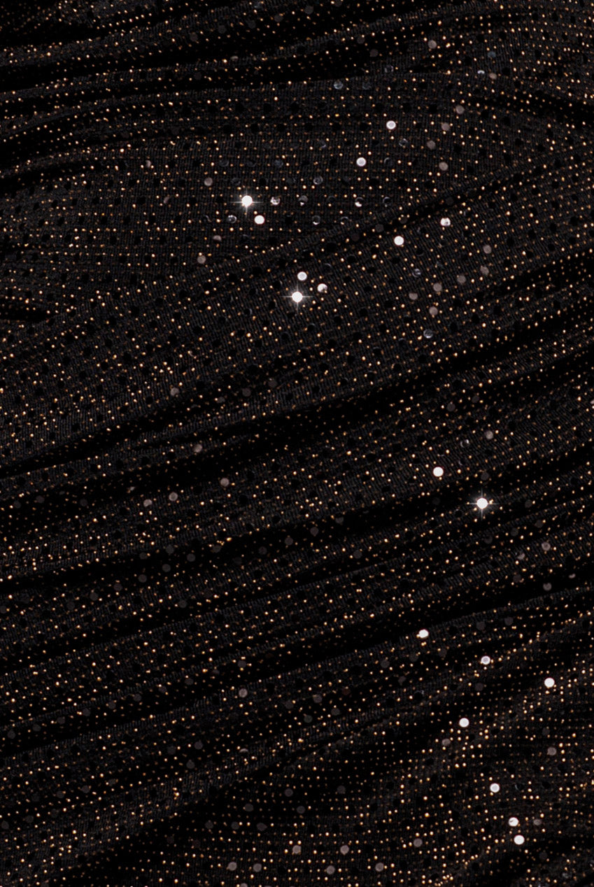 Cowl Neck Glitter Draped Maxi Dress - Black DR4837