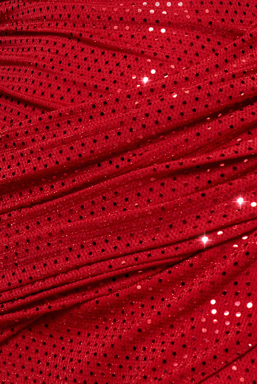Cowl Neck Glitter Draped Maxi Dress - Red DR4837