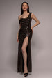 Cowl Neck Sequin Glitter Draped Maxi Dress - Rose Gold by Goddiva