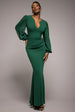Chiffon Cuffed Balloon Sleeve Scuba Maxi Dress - Emerald Green by Goddiva