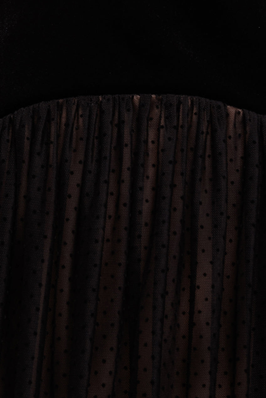 Velvet And Dobby Mesh A Line Halter Maxi Dress - Black DR4842