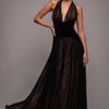 Goddiva Velvet And Dobby Mesh A Line Halter Maxi Dress
