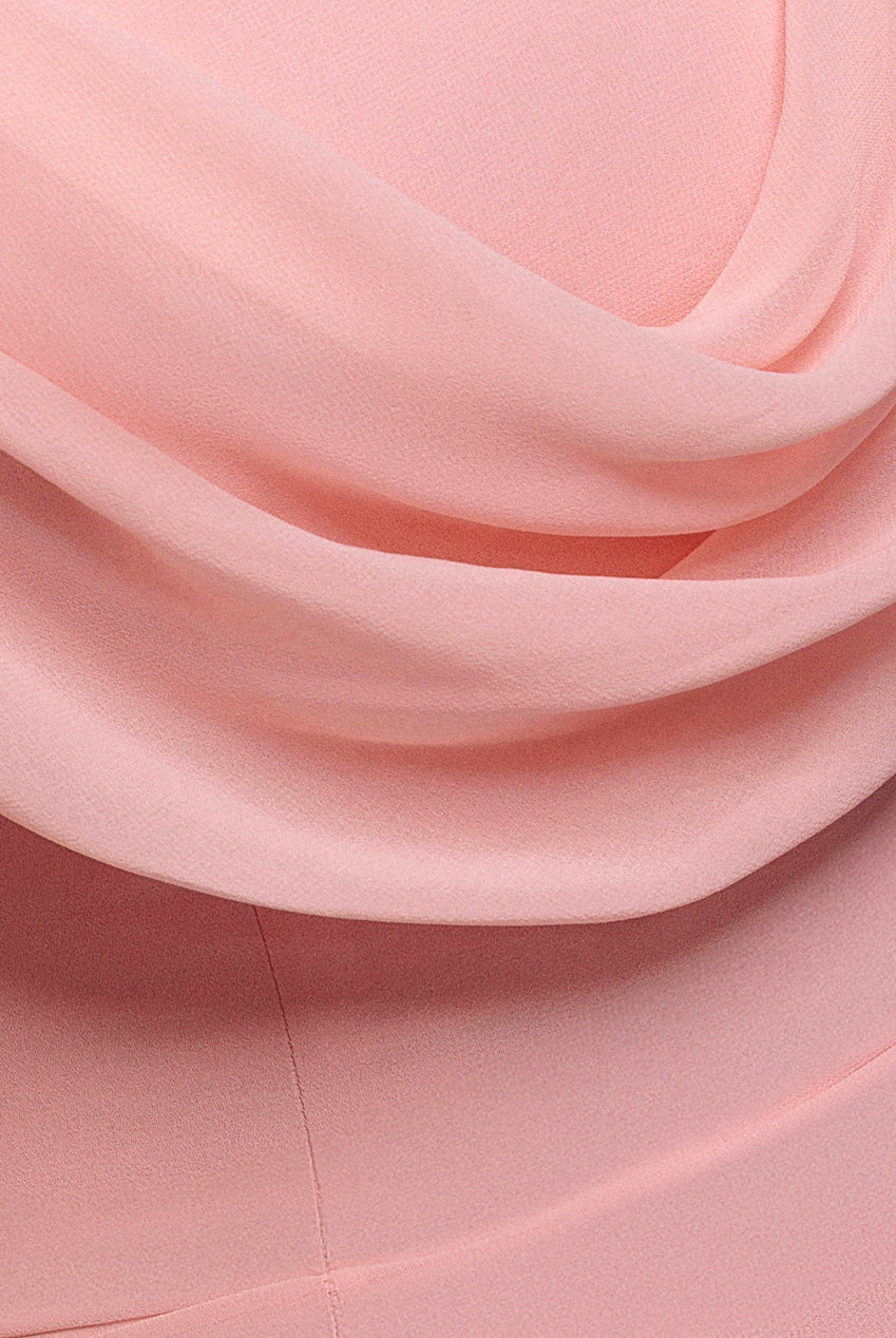 Chiffon Cowl Off Shoulder Wing Tiered Midi Dress - Blush Pink DR4843