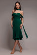 Chiffon Cowl Off Shoulder Wing Tiered Midi Dress - Emerald Green by Goddiva