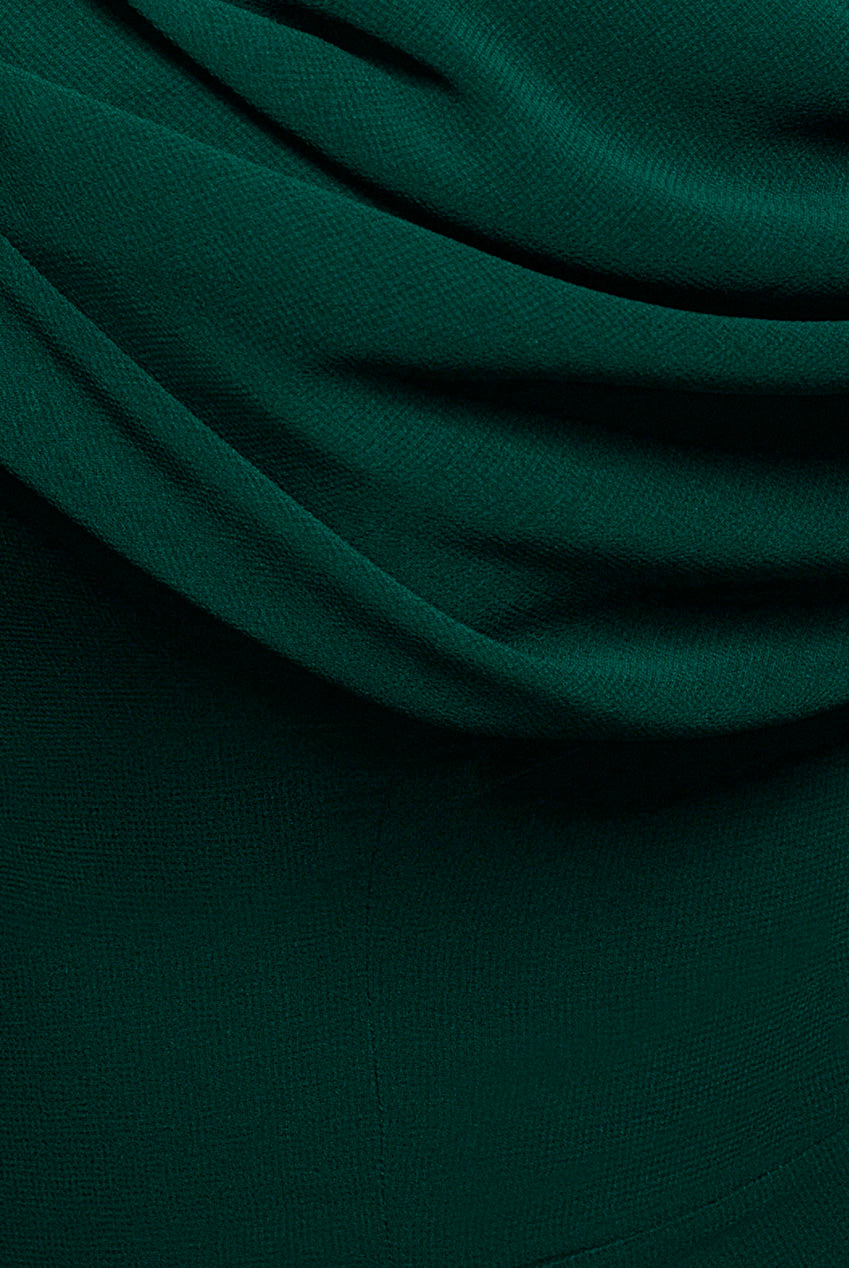 Chiffon Cowl Off Shoulder Wing Tiered Midi Dress - Emerald Green DR4843