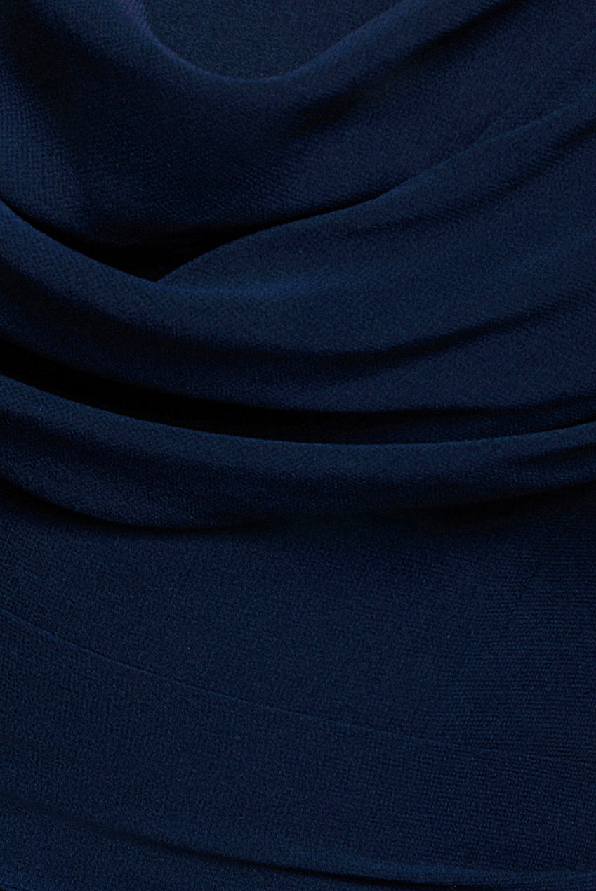 Chiffon Cowl Off Shoulder Wing Tiered Midi Dress - Navy Blue DR4843