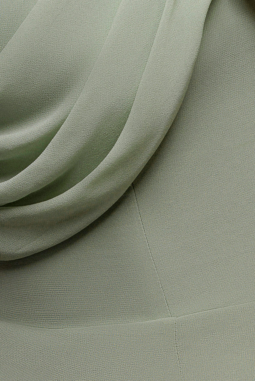 Chiffon Cowl Off Shoulder Wing Tiered Midi Dress - Sage Green DR4843