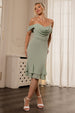 Chiffon Cowl Off Shoulder Wing Tiered Midi Dress - Sage Green by Goddiva