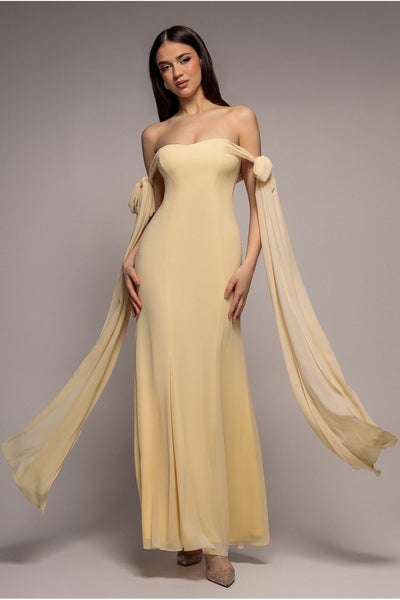 Multiway Cape Chiffon Sweetheart Maxi Dress - Butter Yellow by Goddiva