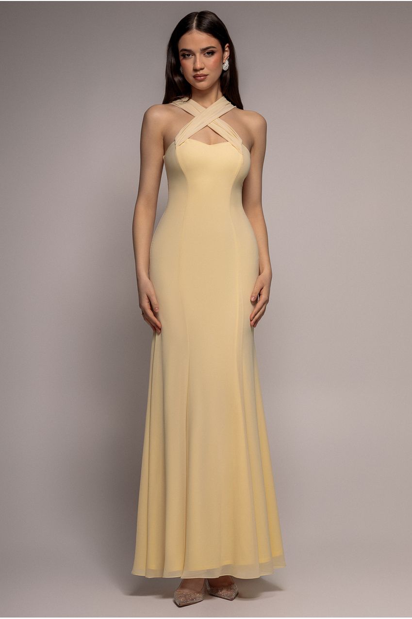 Multiway Cape Chiffon Sweetheart Maxi Dress - Butter Yellow | Goddiva