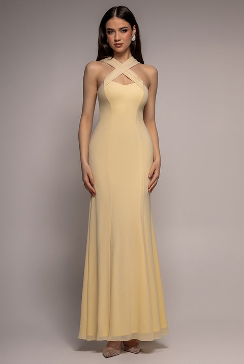 Multiway Cape Chiffon Sweetheart Maxi Dress - Butter Yellow by Goddiva