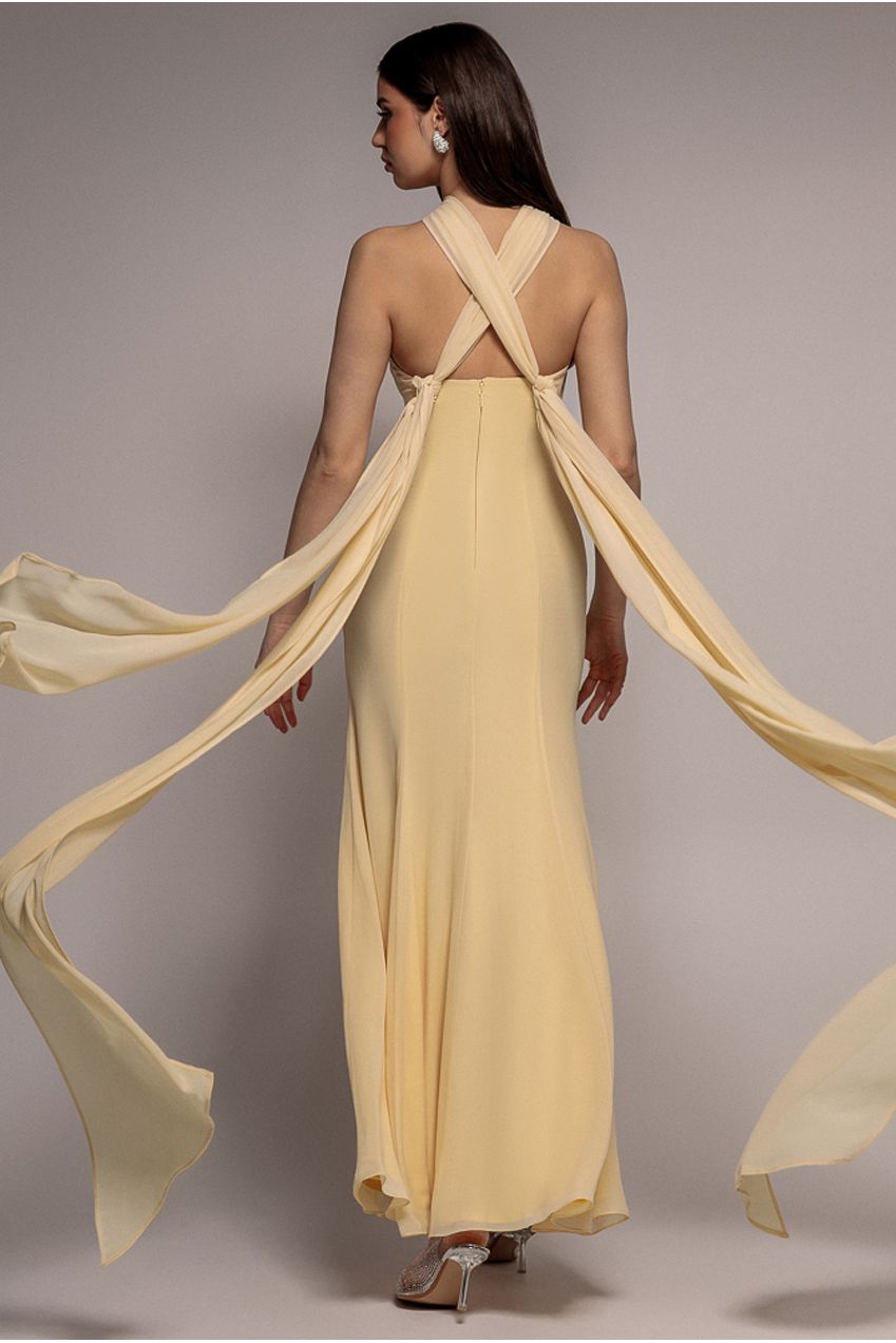 Multiway Cape Chiffon Sweetheart Maxi Dress - Butter Yellow