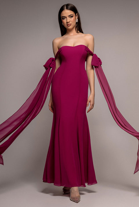 Multiway Cape Chiffon Sweetheart Maxi Dress - Magenta by Goddiva