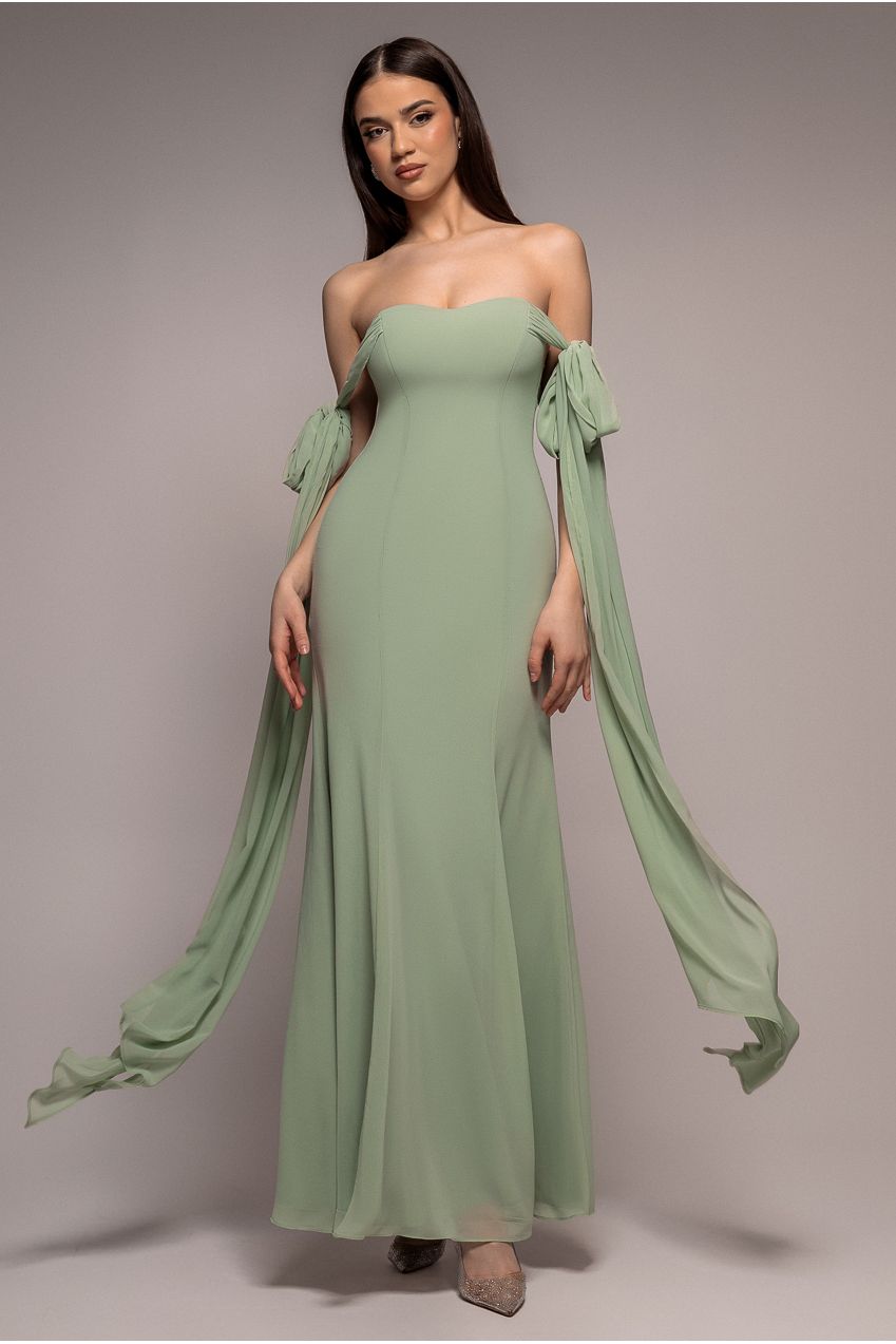 Multiway Cape Chiffon Sweetheart Maxi Dress - Sage Green DR4848
