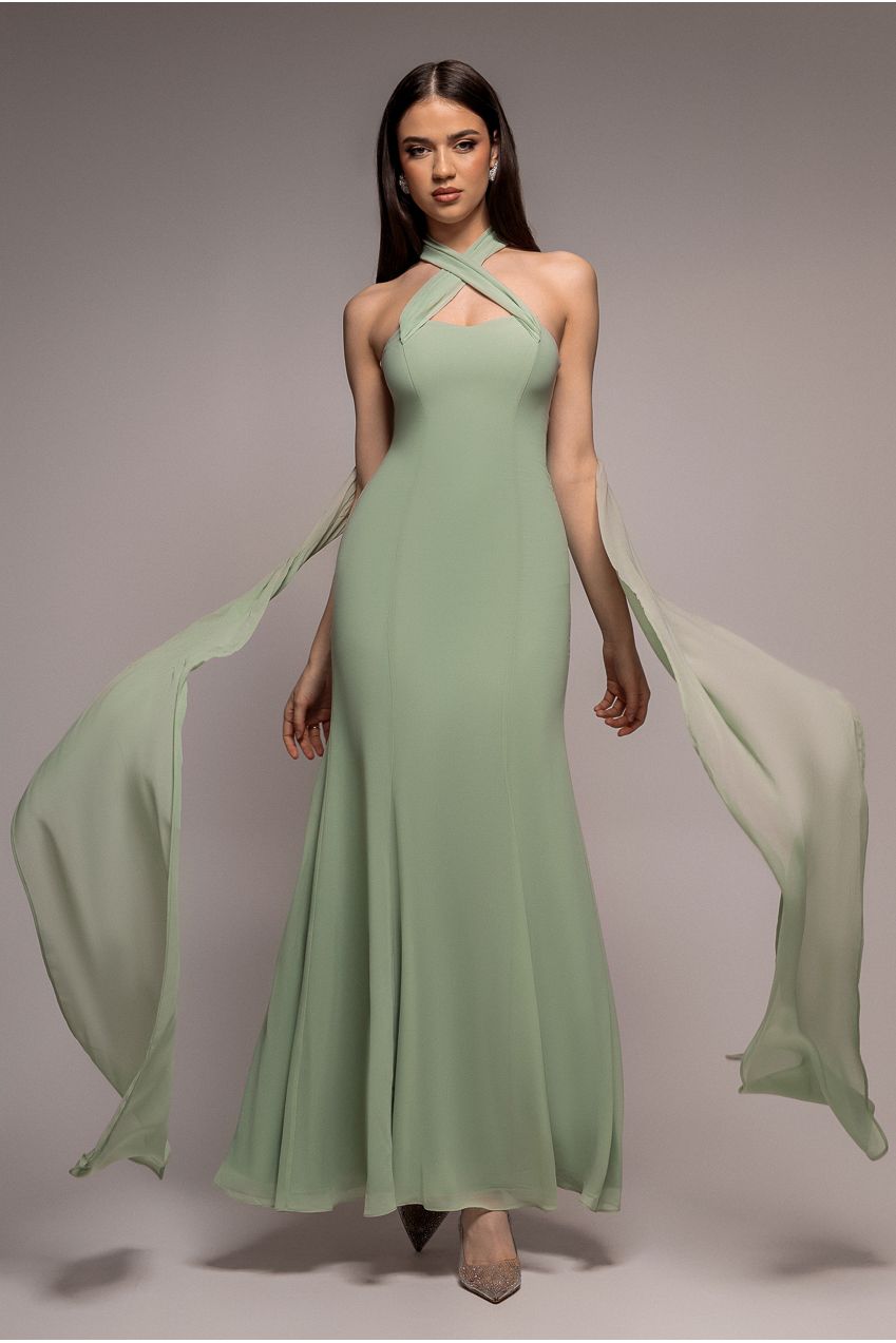 Multiway Cape Chiffon Sweetheart Maxi Dress - Sage Green DR4848