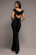 Open Back Cowl Neck Gathered Maxi Dress With Velvet Tie Back - Black by Goddiva