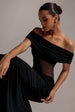 Gathered Off The Shoulder Mesh Waist Panel Maxi Dress - Black by Goddiva