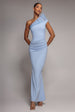 One Shoulder Organza Frill Pleated Mermaid Maxi Dress - Powder Blue by Goddiva