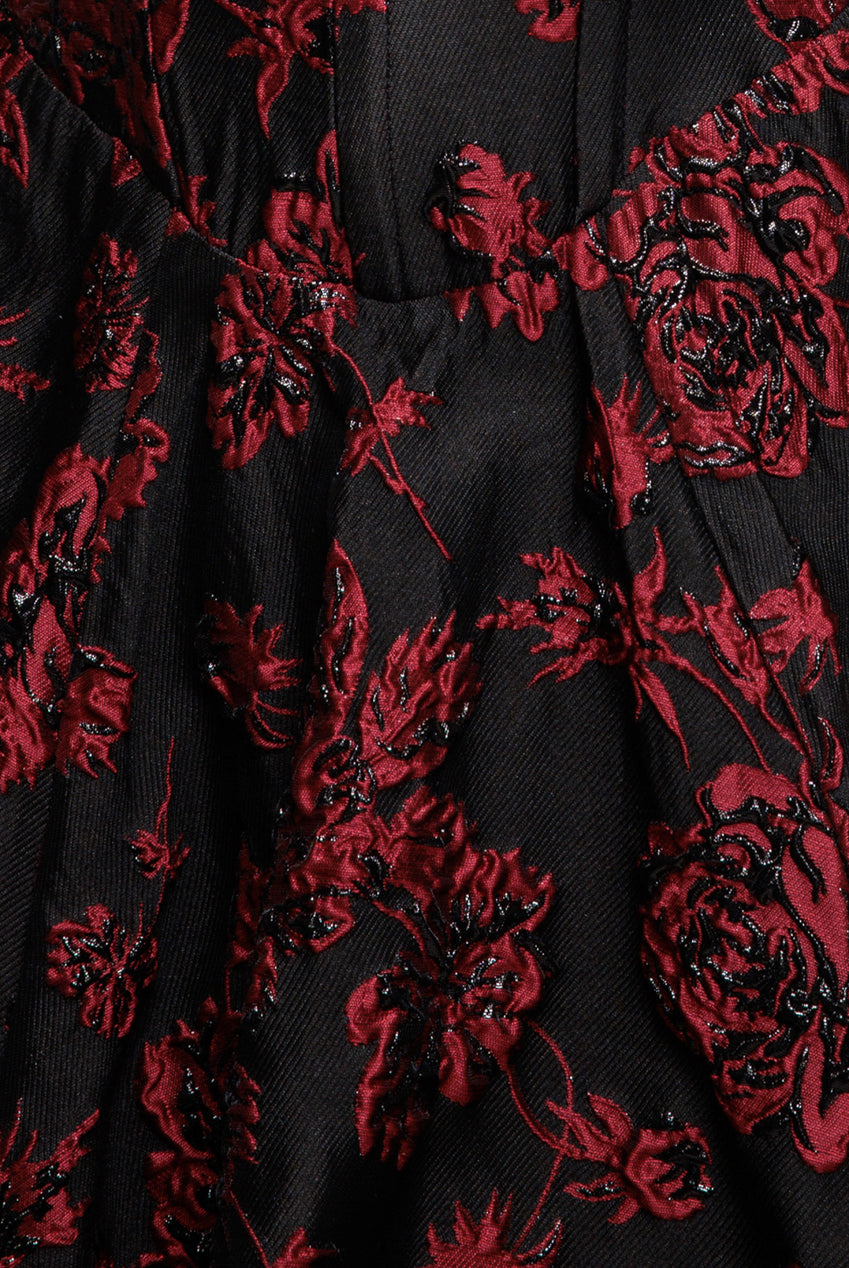 Jacquard Multiway Bow Strap Skater Midi Dress - Black DR4866