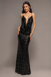 Plunge Cowl Criss Cross Back Sequin Maxi Dress - Black by Goddiva