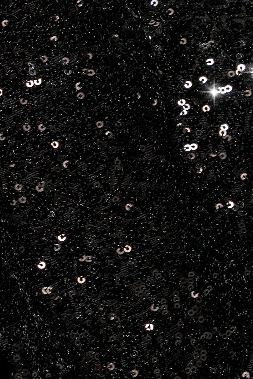 Plunge Cowl Criss Cross Back Sequin Maxi Dress - Black DR4868