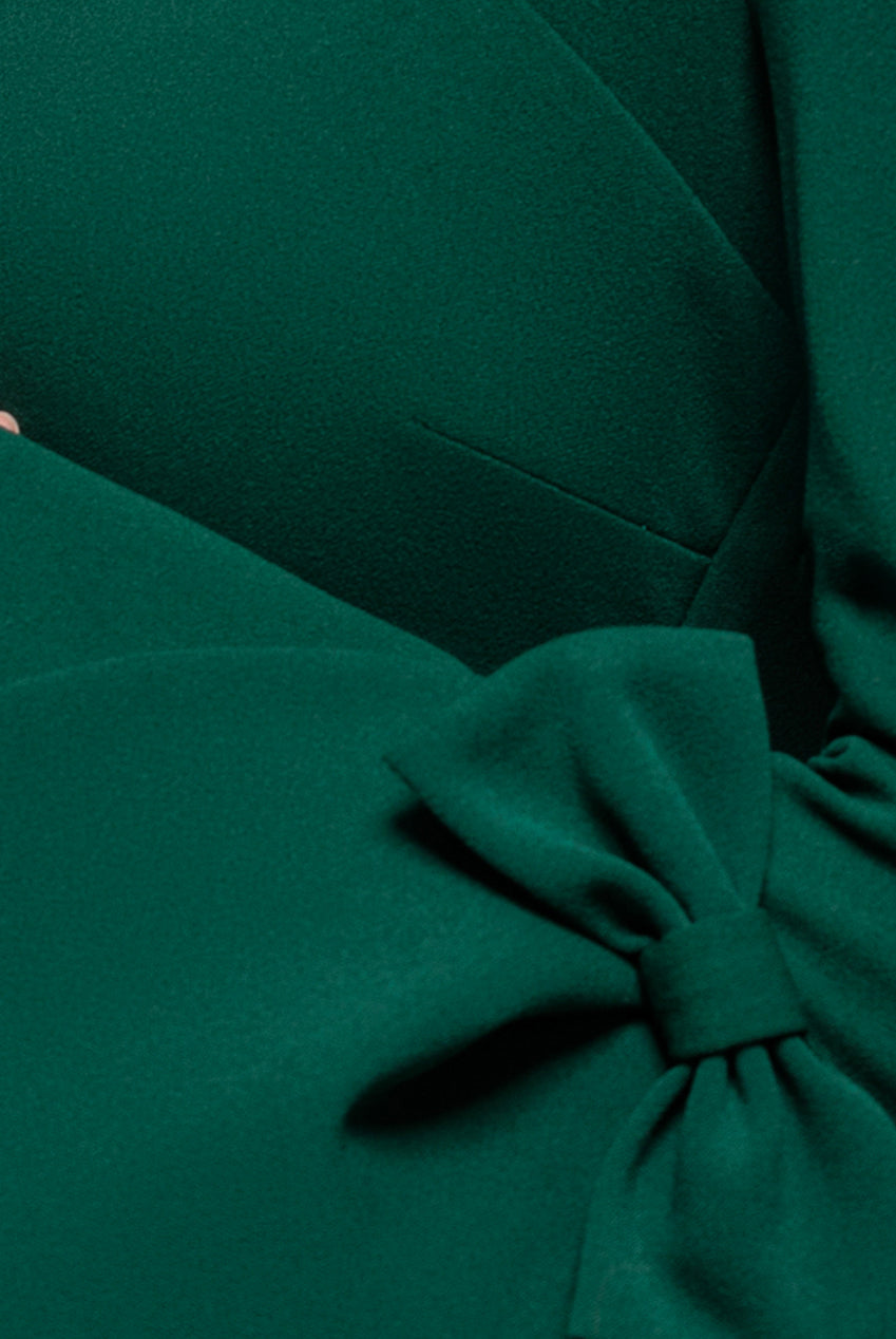 Petal Bow Sleeve Frill Midi Dress - Emerald Green DR4870