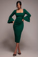 Petal Bow Sleeve Frill Midi Dress - Emerald Green by Goddiva